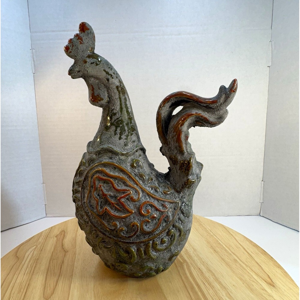 Ceramic Gray & Brown Rooster Figurine Freestanding Animal Decor 11 Inch